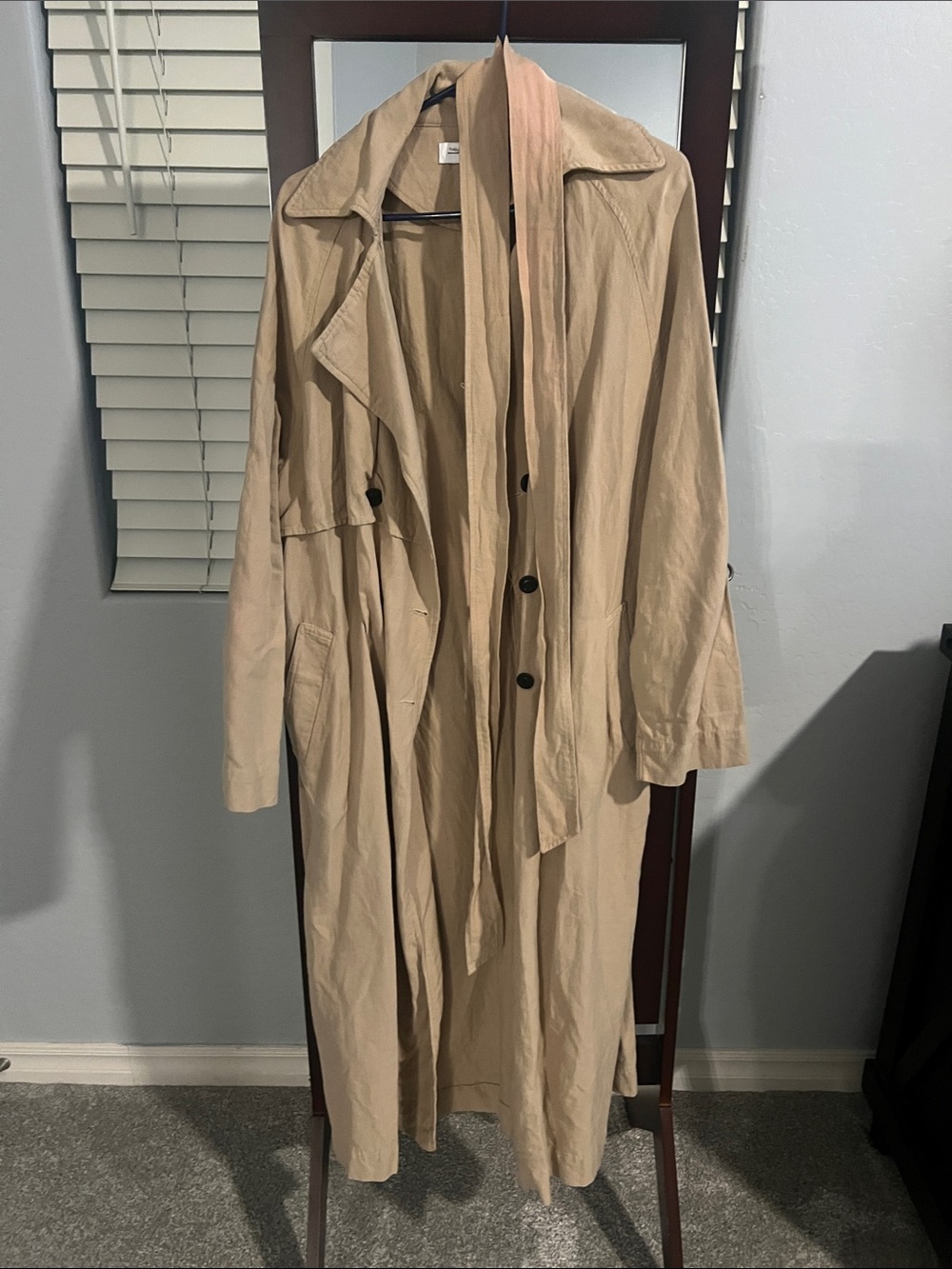 Beige Trench Coat with belt  Detail - slight discoloration on belt and back